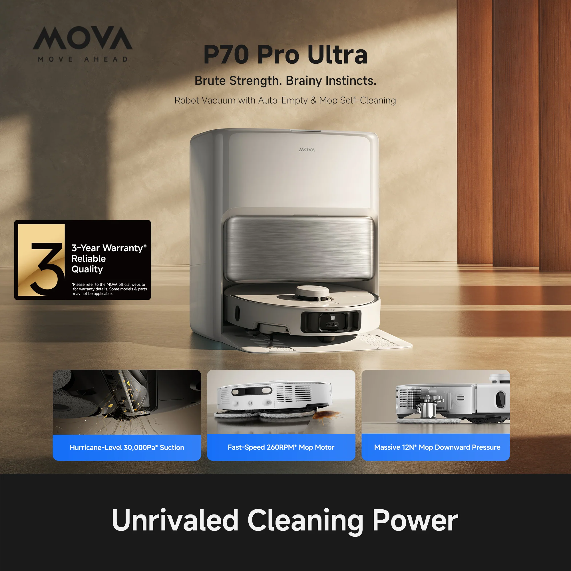 MOVA P70 Pro Ultra Robot Vacuum White - Image 3